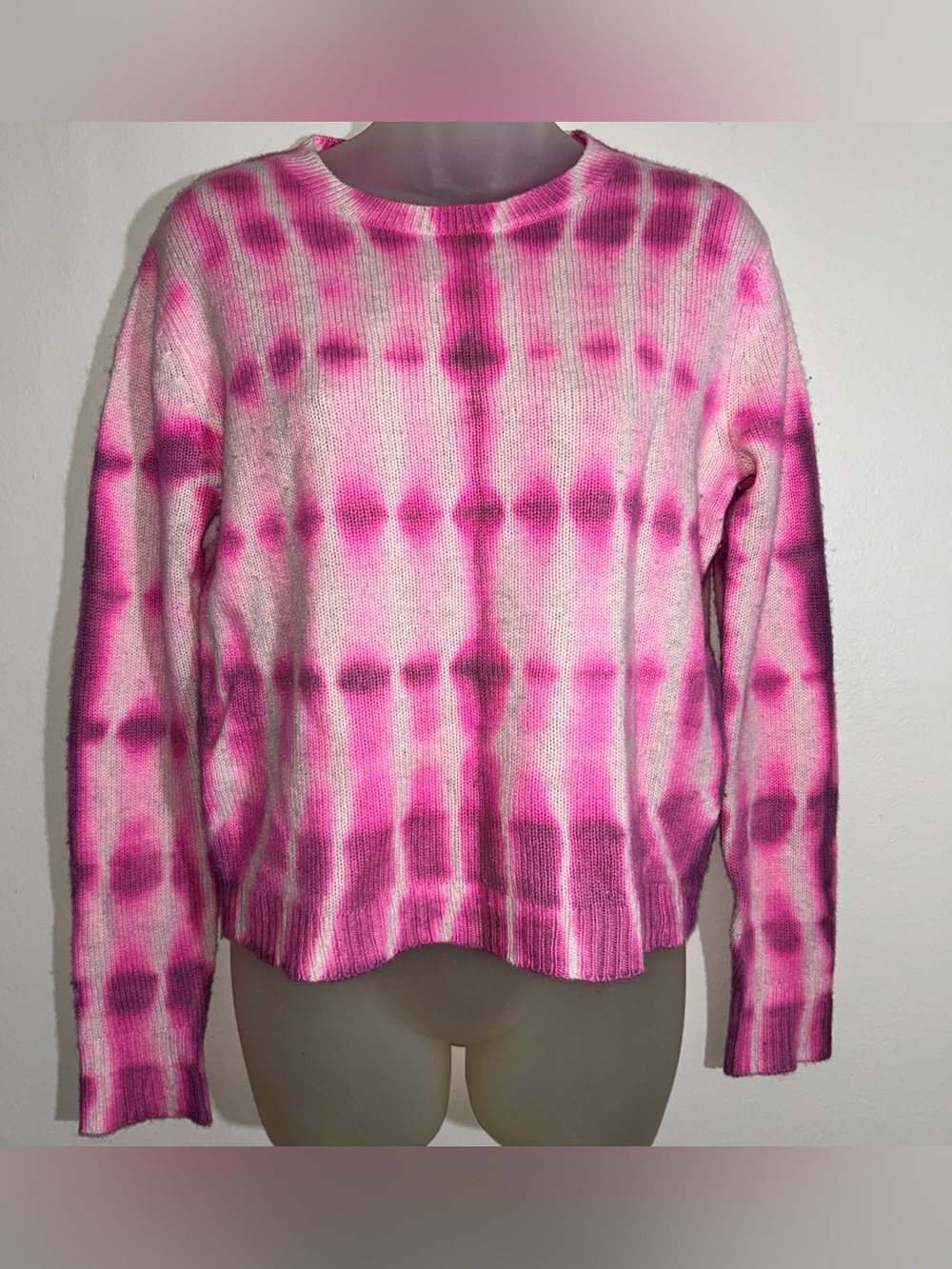 Aqua Women Pink Crewneck Long Sleeve Cashmere Tie-Dye Sweater Sweatshirt XS